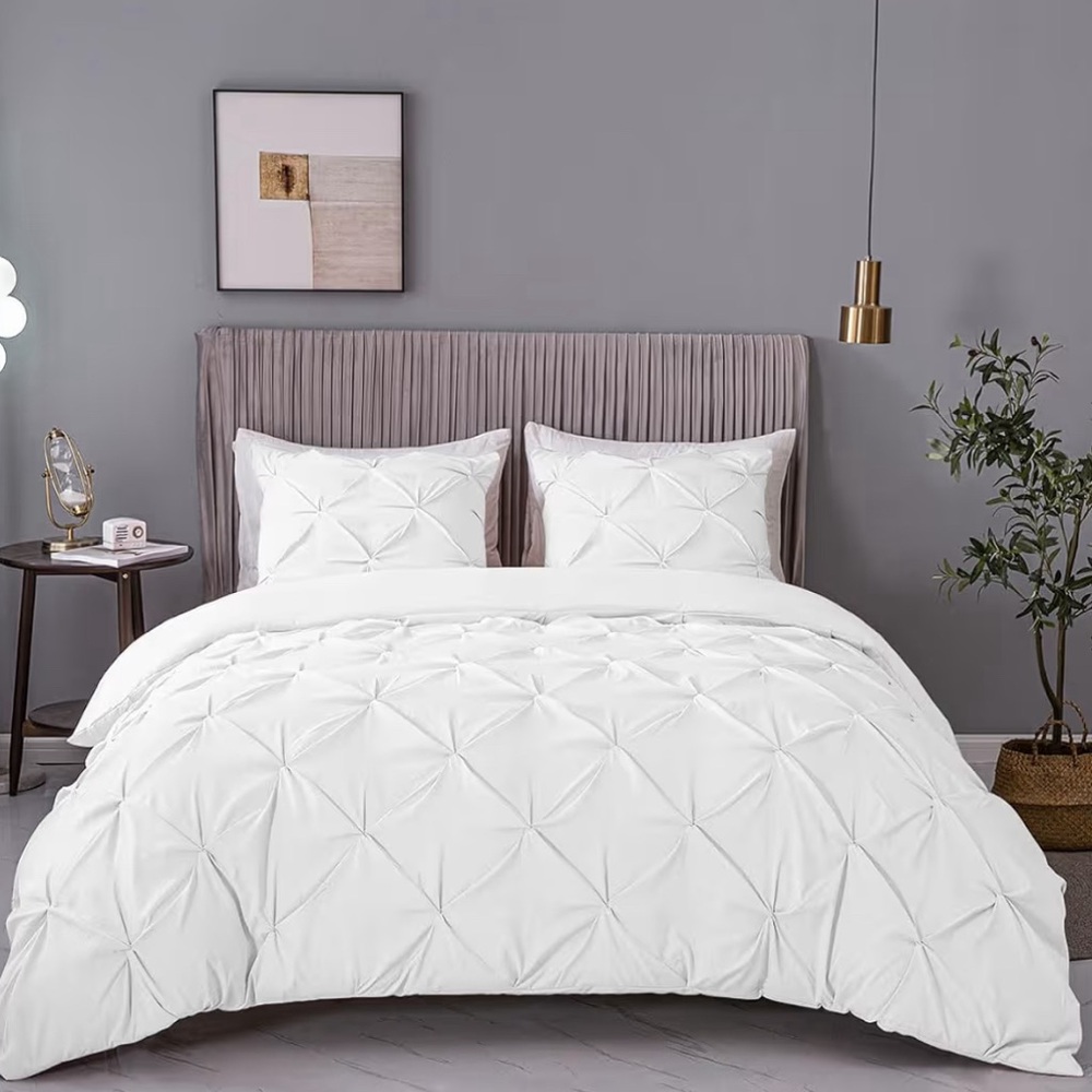 ASHLEYRIVER 3 Piece Luxurious Pinch Pleated Duvet Cover w pillow cases Queen